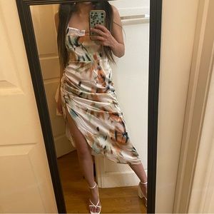 Tie-Dye Split Satin Dress